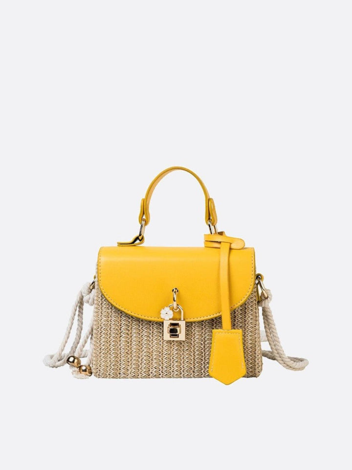 Sac à main paille et cuir jaune
