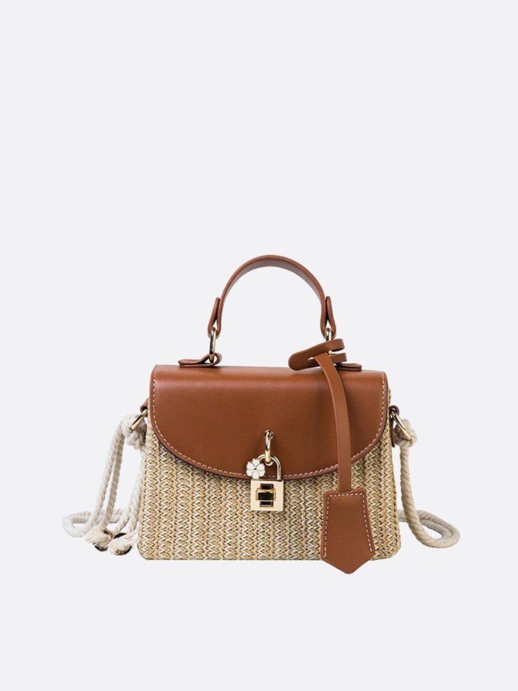 Sac à main paille et cuir marron clair